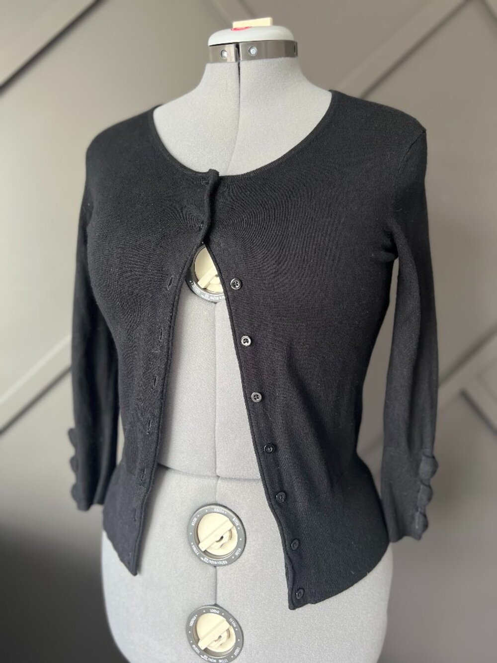 Jacob 3/4 Sleeve Black Crew Neck Cardigan